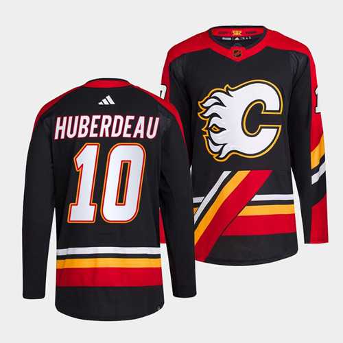 Men%27s Calgary Flames #10 Jonathan Huberdeau Black 2022-23 Reverse Retro Stitched Jersey Dzhi